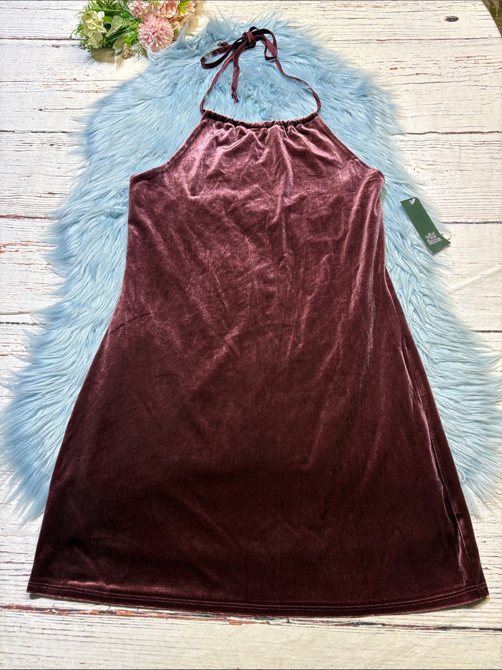 NWT wild fable Velvet Halter Dress in Dark Red sz L